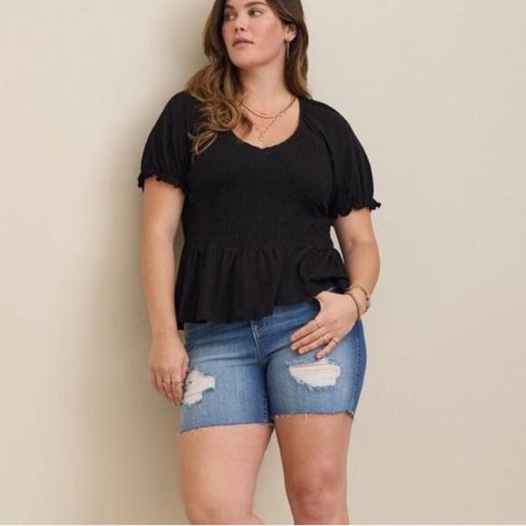 Torrid black Cotton Modal Slub Smocked Short Sleeve Babydoll - Picture 1 of 8